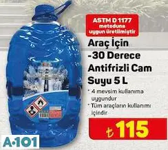 ARAÇ İÇİN -30 DERECE ANTİFRİZLİ CAM SUYU 5 L